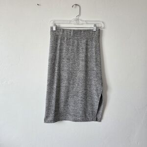 Gray Knit Pencil Skirt Stretchy Knee Length Side Slit Comfy Casual Sporty Dip XS